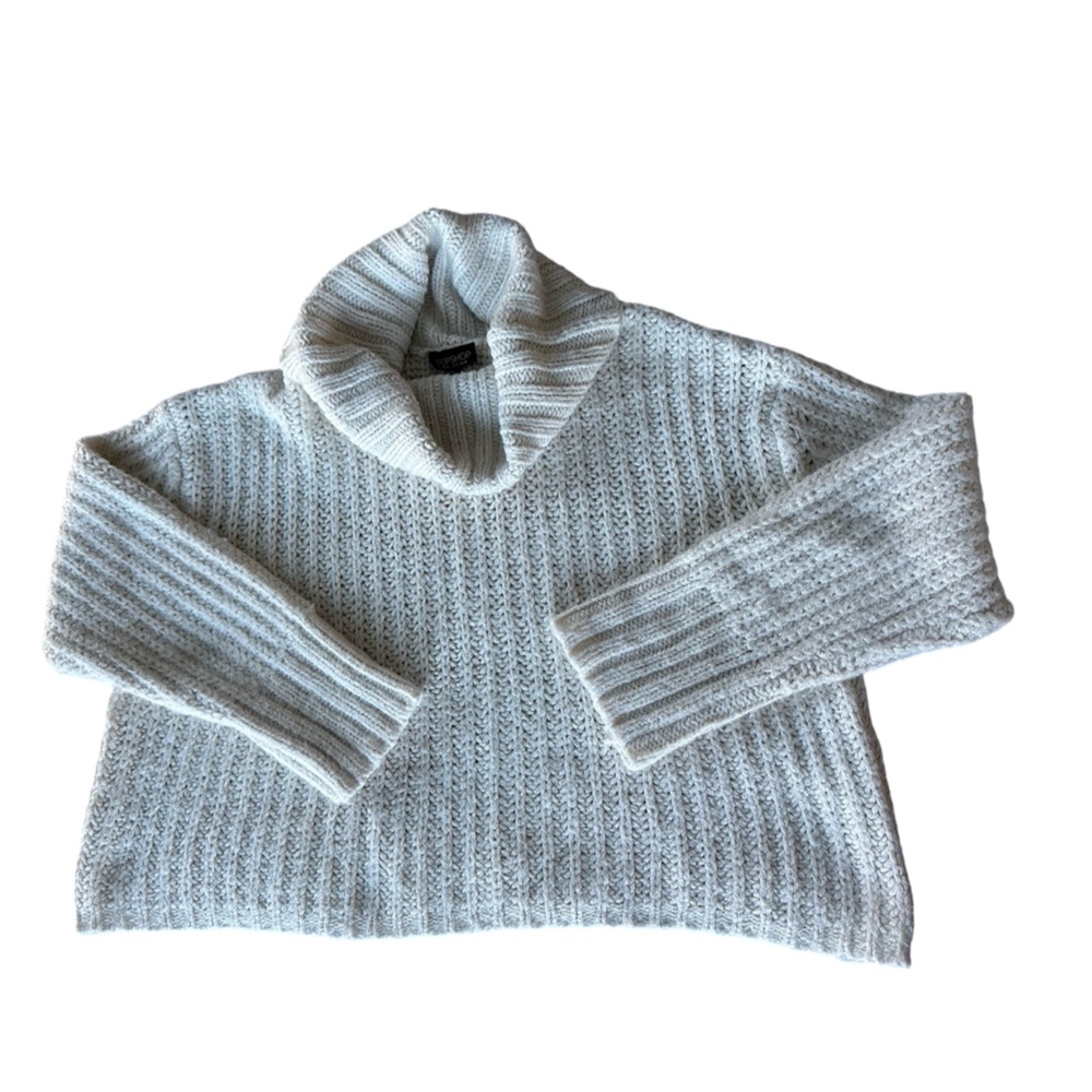 Topshop Cozy Cropped Cream Turtleneck Sweater